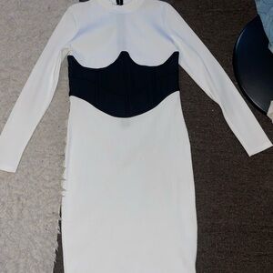 Maniere De Voir White Dress with Black Accent